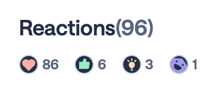 Nextdoor reactions on Marc's June 2023 essay: 96 total, 86 hearts, 6 thumbs up, 3 lightbulbs, 1 sad